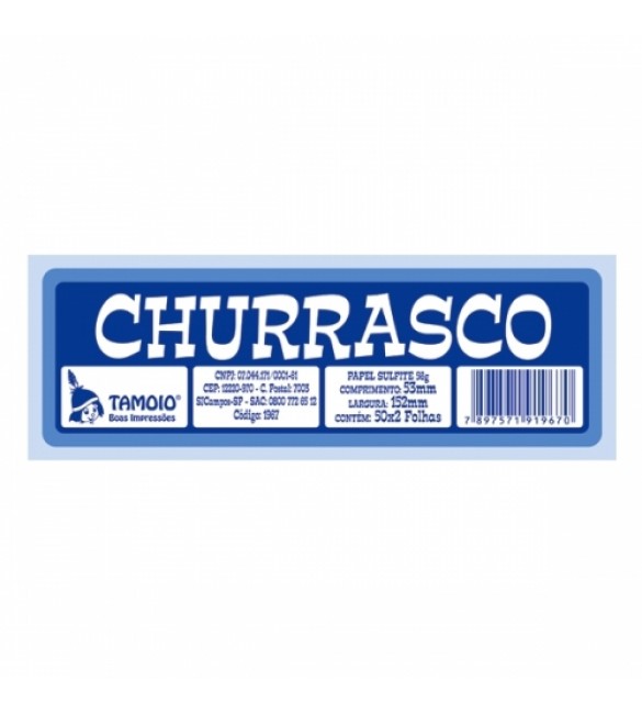 Bloco Fichas para Churrasco c/50 folhas Tamoio -pte com 10 blocos